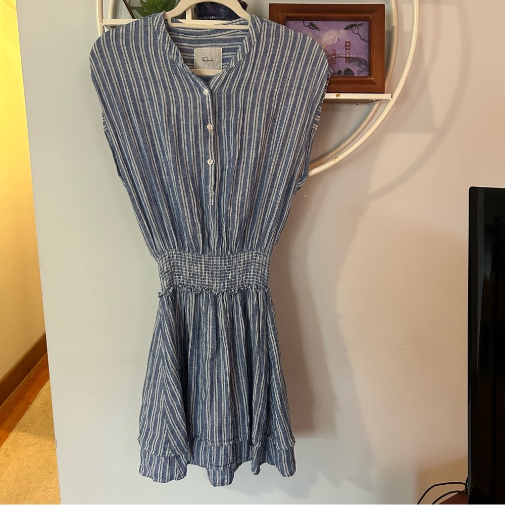 Rails Angelina Cascade Stripe Linen Mini Dress Ruffle Smocking Summer  Size XS